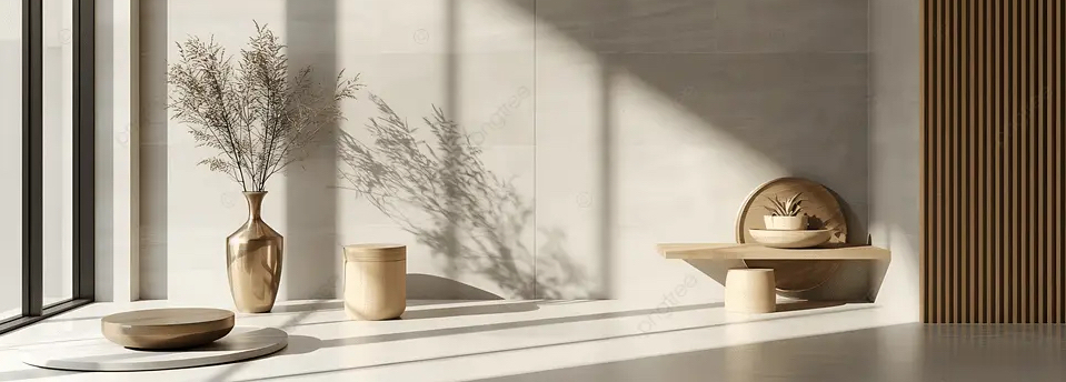 sunlit minimalist interior with dried vase image